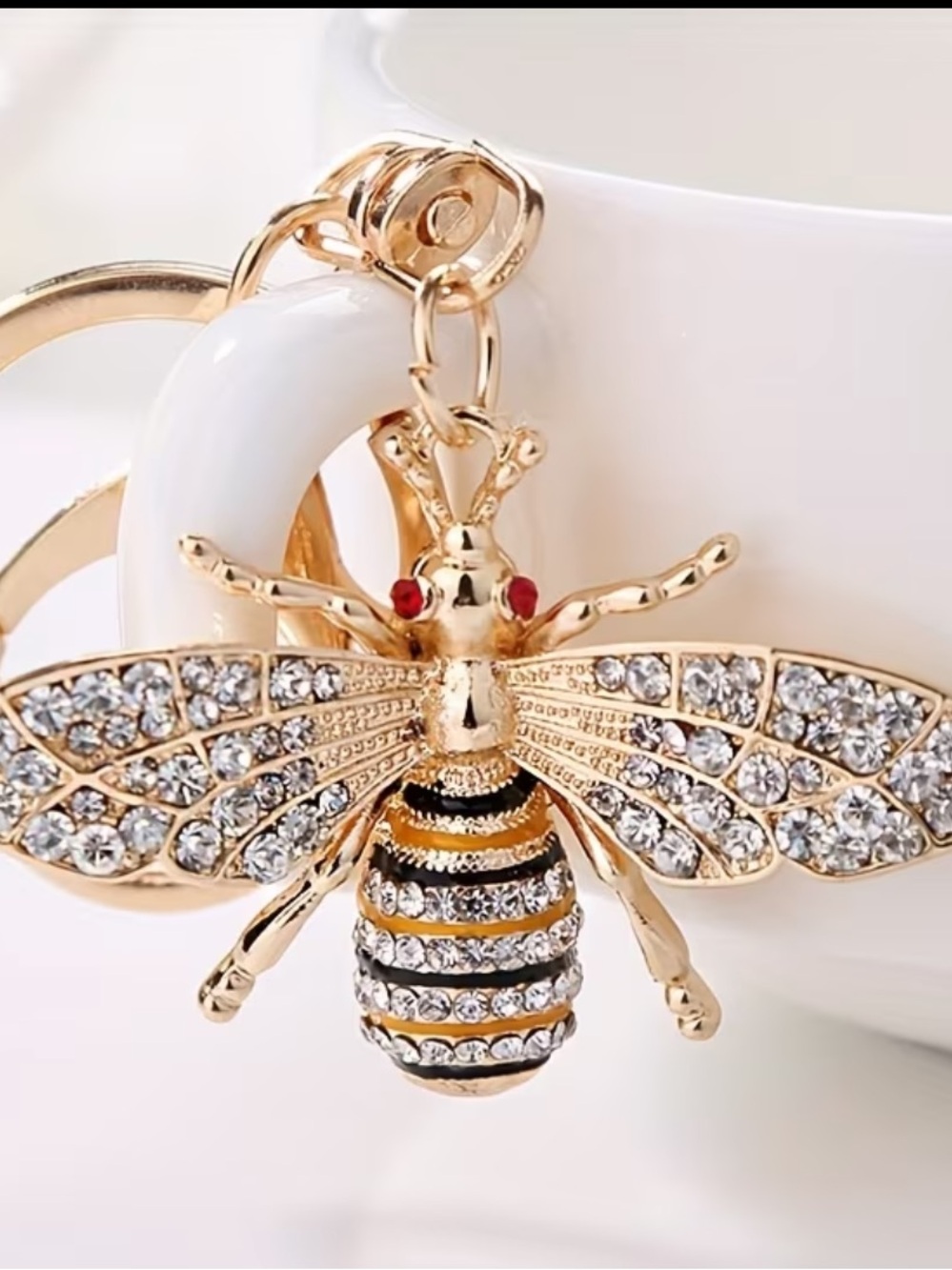 Gold Crystal Bee Brooch with Red Accent Eyes